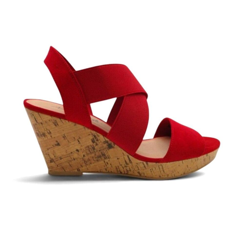 American Eagle Women's Size 9.5 Vibrant Red Crisscross Cork Wedge Sandals